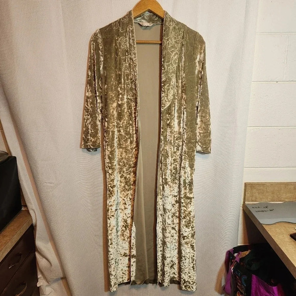 Vintage Diamond Tea Crushed Velvet Embroidered Kimono Caftan Robe Open S… - Picture 13 of 13